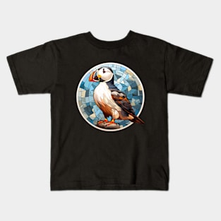 Puffin sea bird mosaic style in a circle Kids T-Shirt
